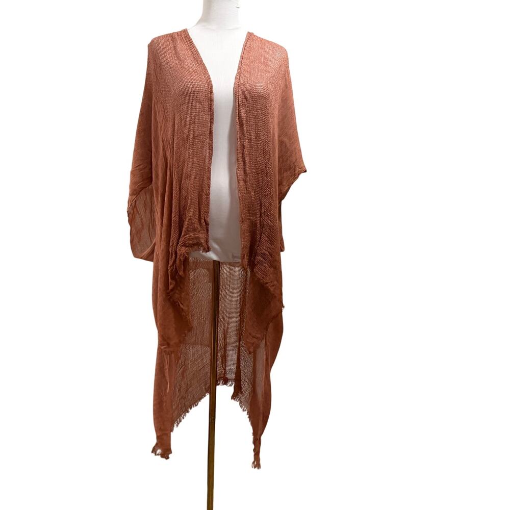 NWT Free People Brown Rust Open Knit Draped Long Kimono Cardigan One Size Boho